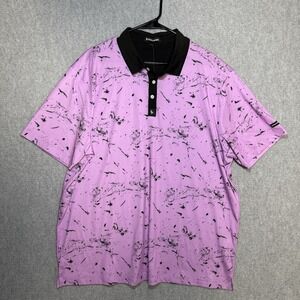 Byrd Gang Polo Shirt Mens 2XL Lavender w/ Paint Splatter Performance Golf Polo